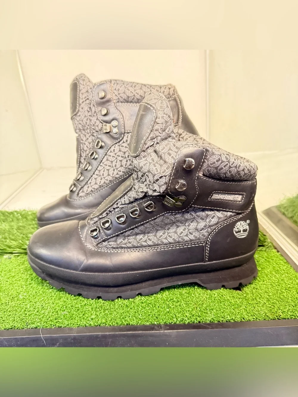 Timberland Men's Black Patterned Leather Hiking Boots